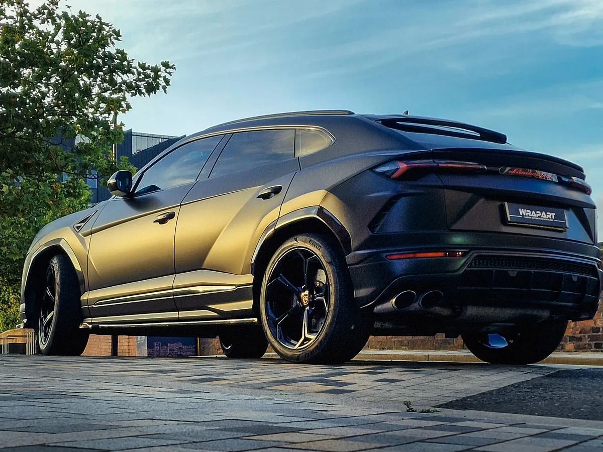 Lamborghini Urus in satin black with tinted windows at Wrapart Birmingham