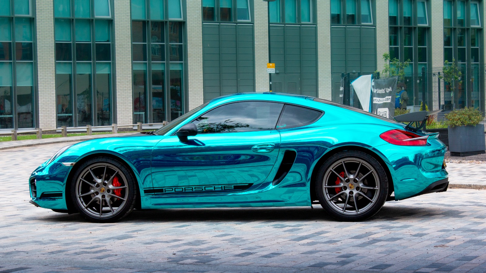 Porsche Cayman Light Blue Super Chrome Wrap in Birmingham 3