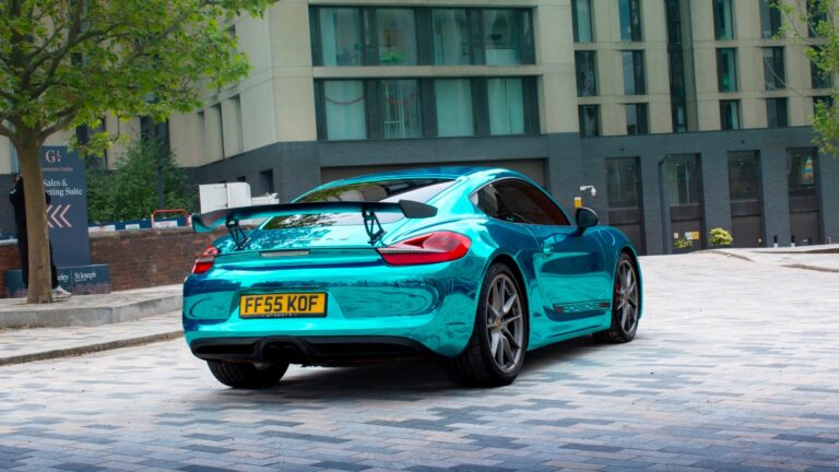 Porsche Cayman Light Blue Super Chrome Wrap