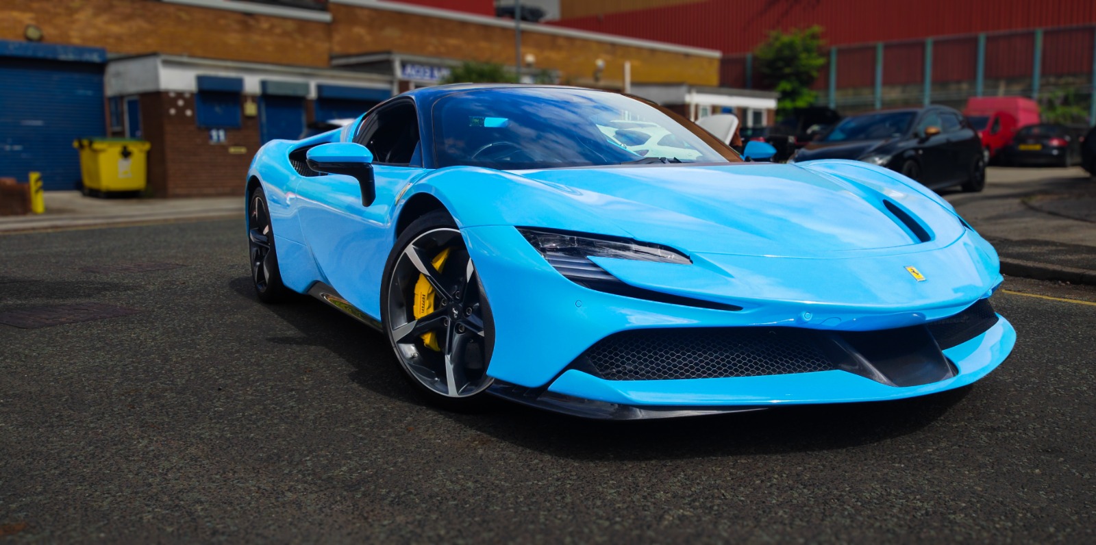 Ferrari SF90 Gulf Blue vinyl wrap - completed installation