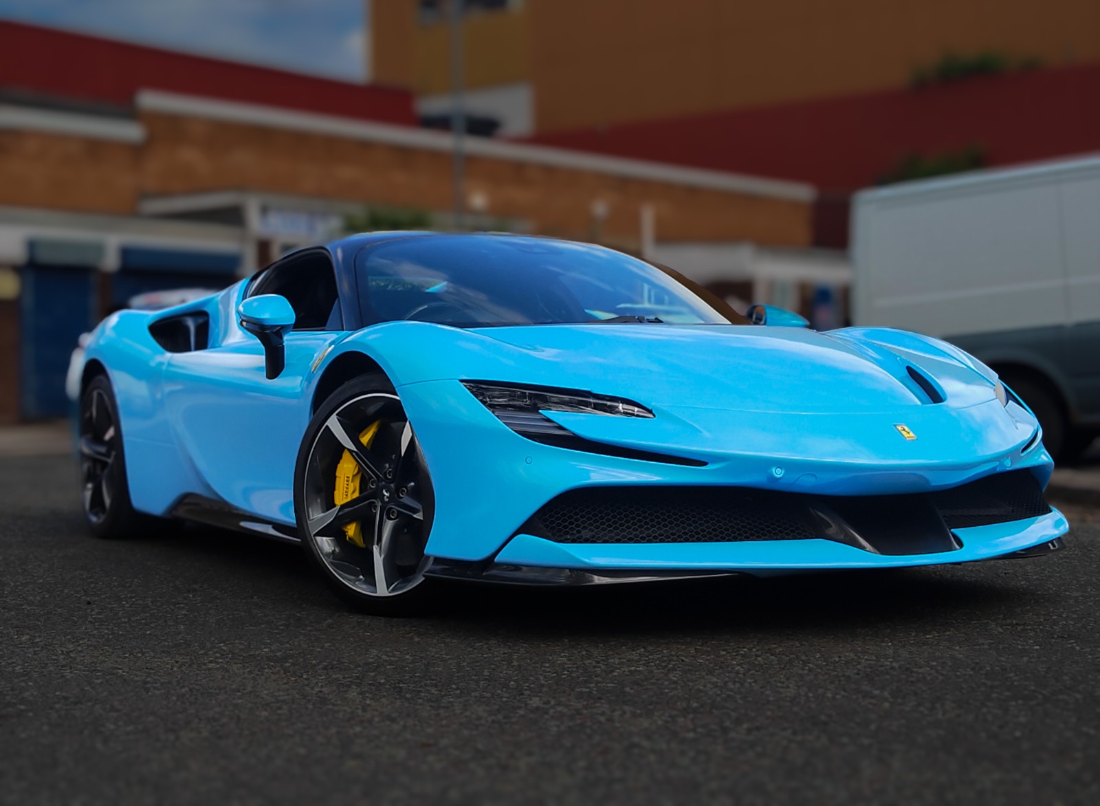 Ferrari SF90 Gulf Blue wrap - rear three quarter view